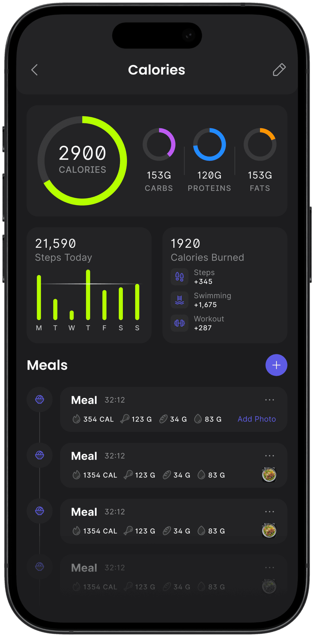 Coachify calories and nutrition screen
